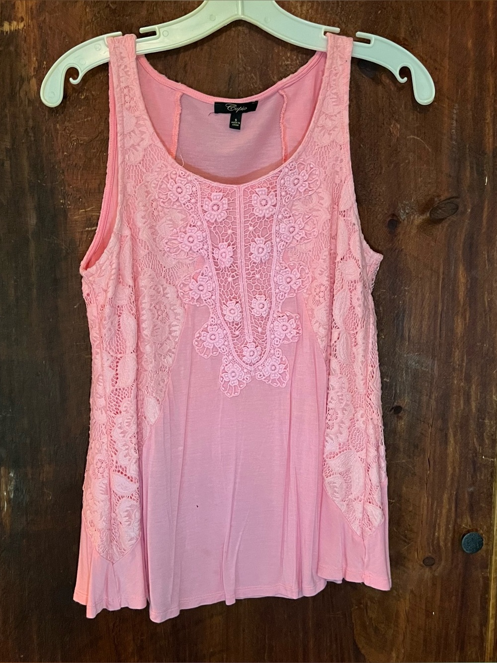 Cupio Pink Lace-Front Sleeveless Camisole